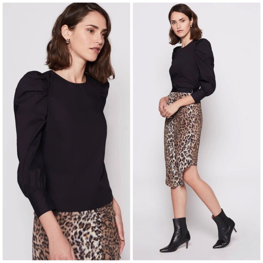 Joie Women's Natharia Gathered Sleeves Cotton Top‎ in Black Size XS